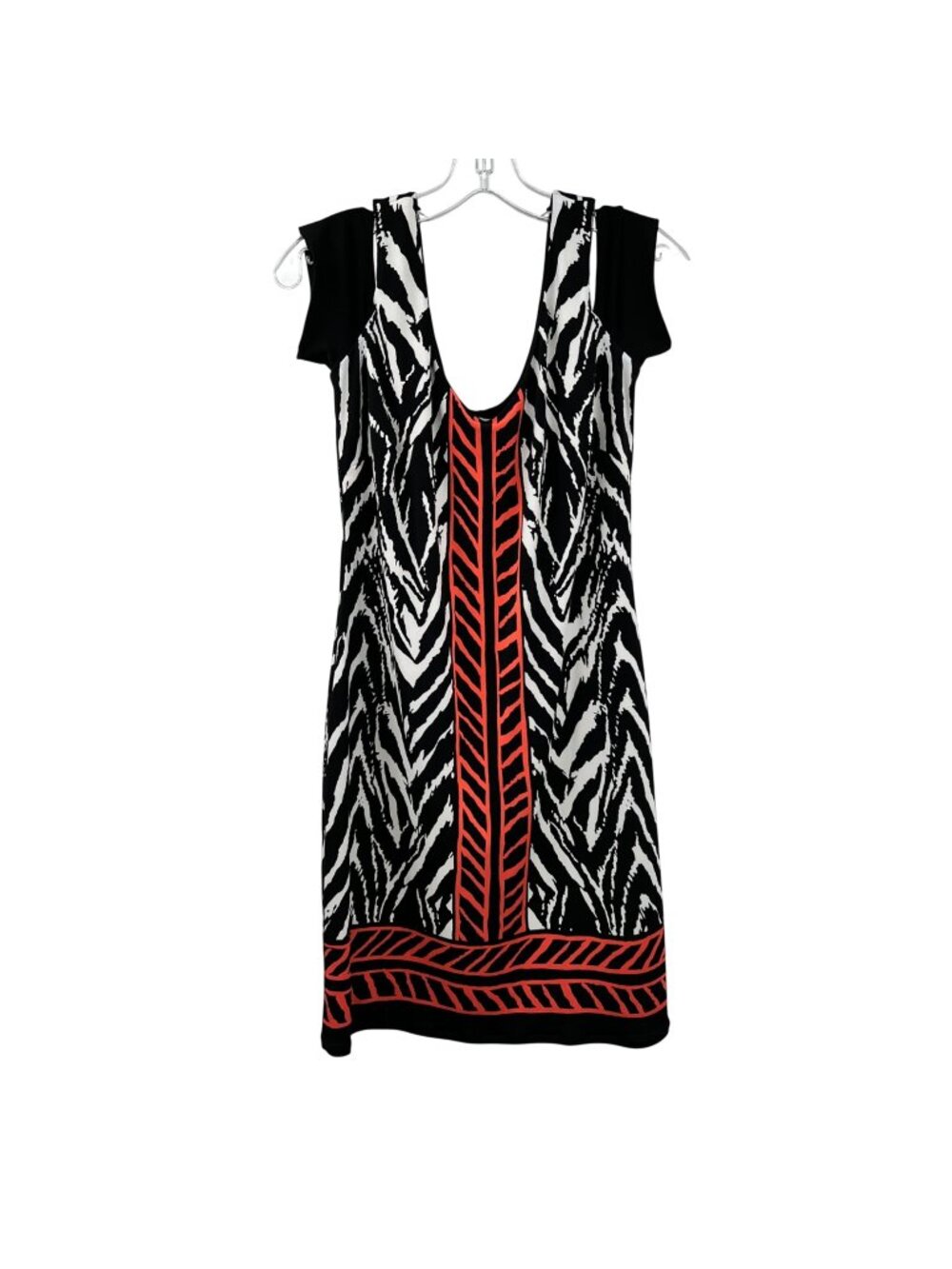 Boston Proper Print Sheath Dress Cold Shoulder Cap Sleeve Black/Multi Small